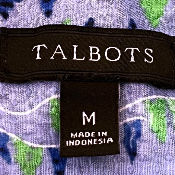 Talbots Women's Blue Cotton Ruffle Neck Popover Top Medium - Picture 7 of 7